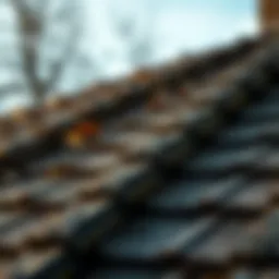 A close-up of an aged roof showing wear and tear