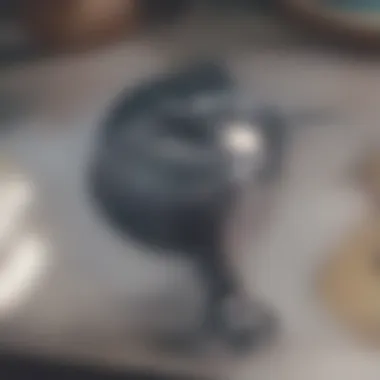 A person searching for a car key fob on a table
