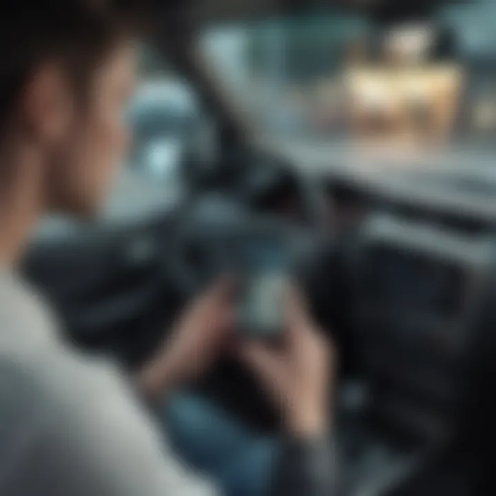 User accessing a mobile application in a vehicle