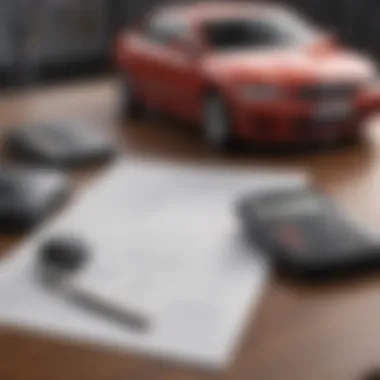 Calculator and car key on a table