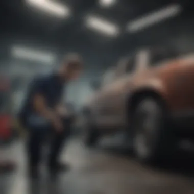 Technician Inspecting a Vehicle for Damage Technician inspecting a vehicle for damage