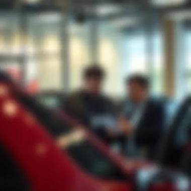 Customer Consulting Avis for Rental Agreement Customer reviewing long-term rental terms with Avis representative