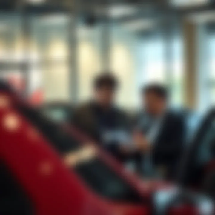 Customer Consulting Avis for Rental Agreement Customer reviewing long-term rental terms with Avis representative