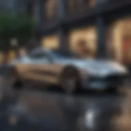 A sleek luxury car parked in an urban setting