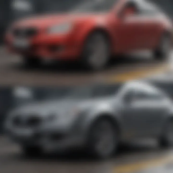 Before and after comparison of a scratched vehicle