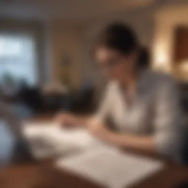 Informed Decision Making A thoughtful homeowner reviewing insurance documents with a laptop