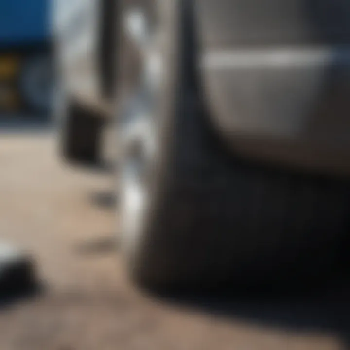 Close-up view of a deflated tire on a vehicle