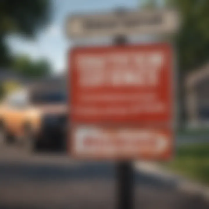 A sign indicating local auto inspection options in a neighborhood