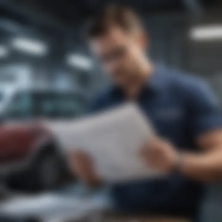 An individual reviewing a vehicle inspection report