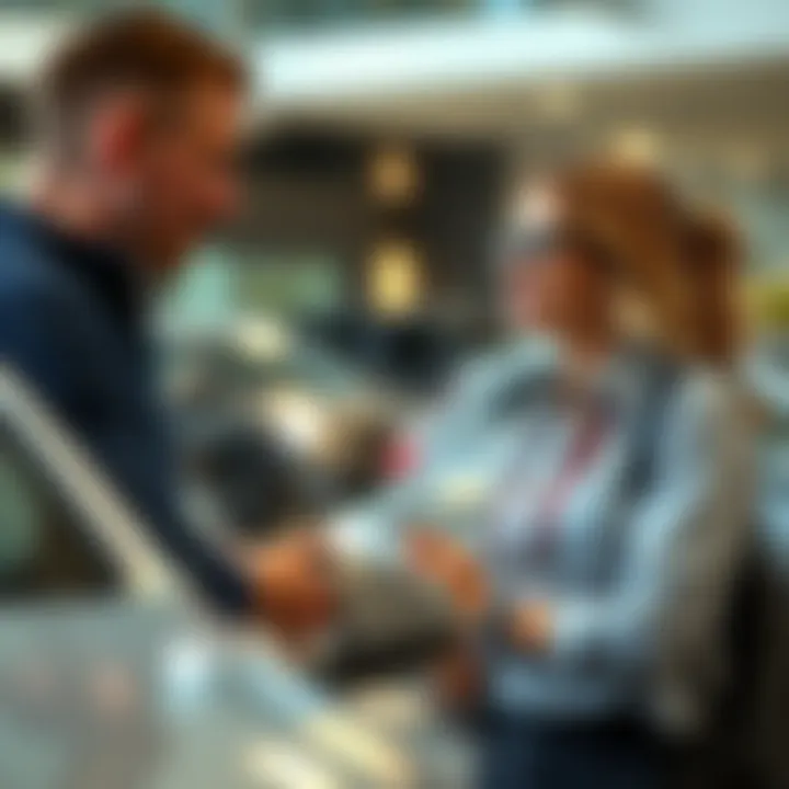 A consumer discussing trade-in options with a dealership representative