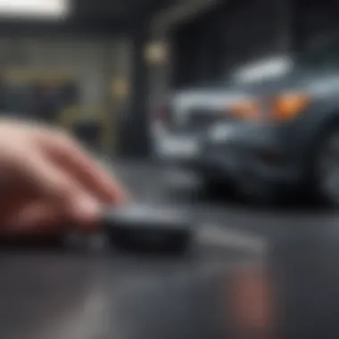 A new car key being programmed at a dealership.