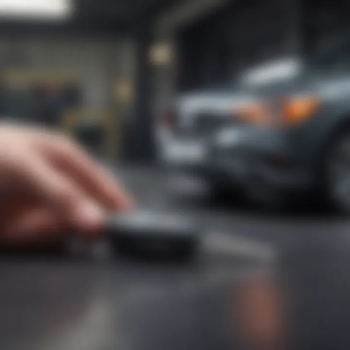 A new car key being programmed at a dealership.