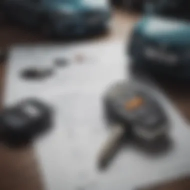 Finalizing the Vehicle Purchase A close-up of car keys and documents ready for a transaction