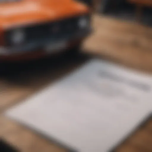 A close-up of a salvage title document on a wooden table