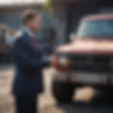 A negotiation scene between a seller and a buyer over a vehicle