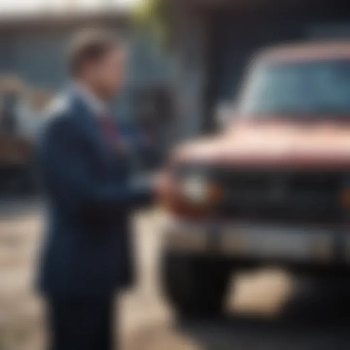 A negotiation scene between a seller and a buyer over a vehicle