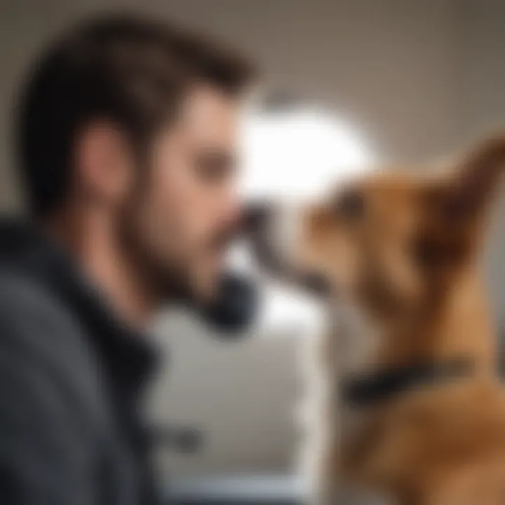 A pet owner bonding with their dog before the flight