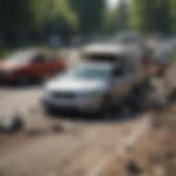 A detailed accident scene with vehicles and debris