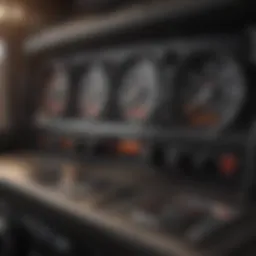 A close-up of a truck dashboard with keys in the ignition