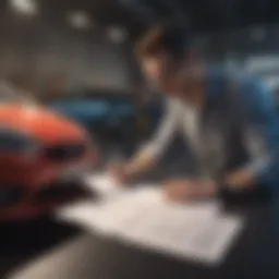 Person reviewing vehicle registration documents