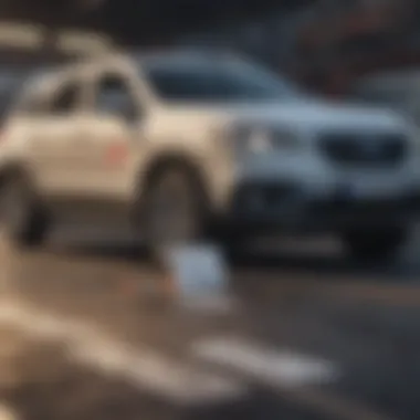 A vehicle with temporary tags parked