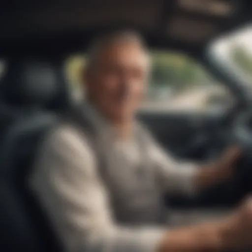 A senior driver enjoying a comfortable ride in a new car