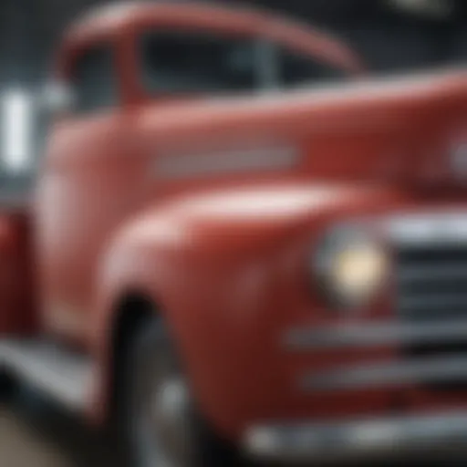 Detailed view of a classic pickup truck with restored paintwork