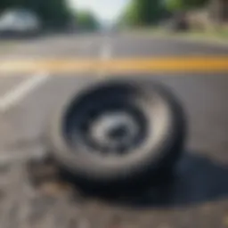 Visual representation of a damaged tire due to a pothole