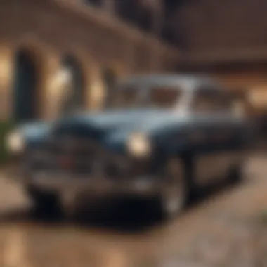 Elegant vintage car parked at a wedding venue