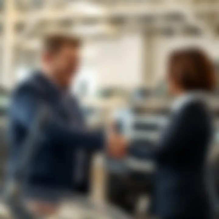 A satisfied seller shaking hands with a dealer