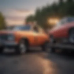 Illustration of a towing vehicle assisting a stranded car