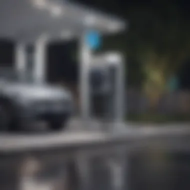 Electric vehicle charging station in a modern setting