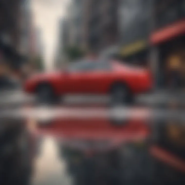 Red car in a city environment