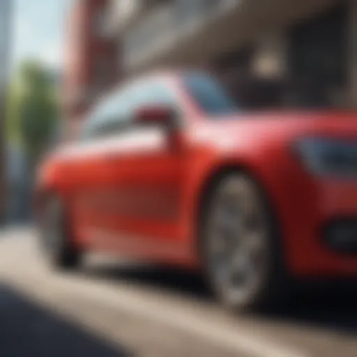 Red car parked under sunlight