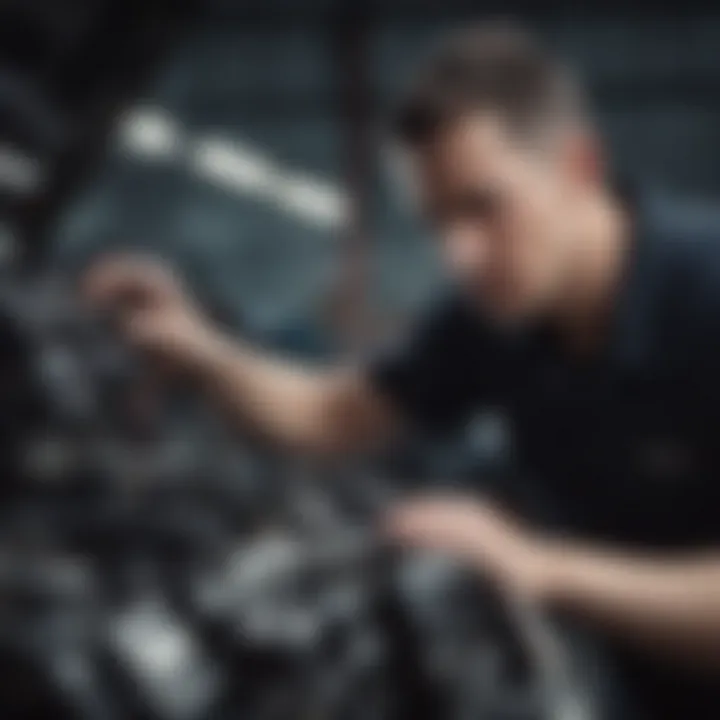 Mechanic checking the engine of a used car