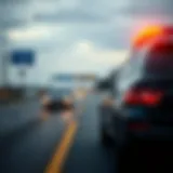 A vehicle experiencing a breakdown on a toll road