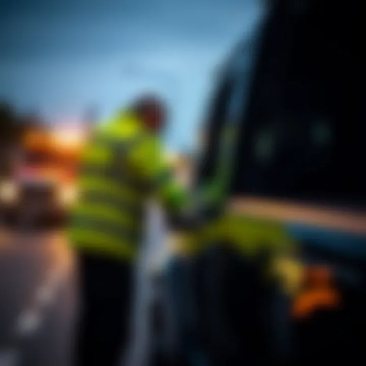 A driver receiving roadside assistance