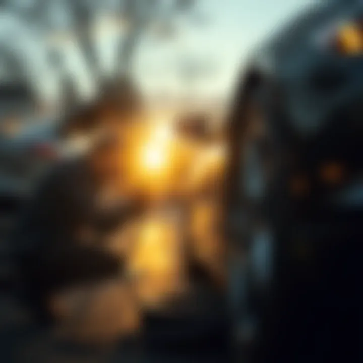 Emergency tire change being performed