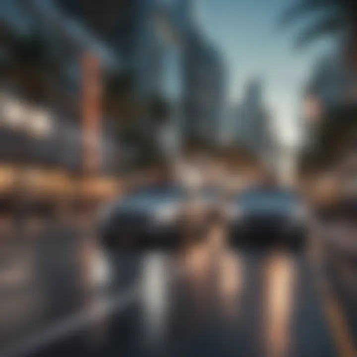 A busy Miami street with Uber cars in motion