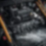 Close-up of a flooded engine compartment