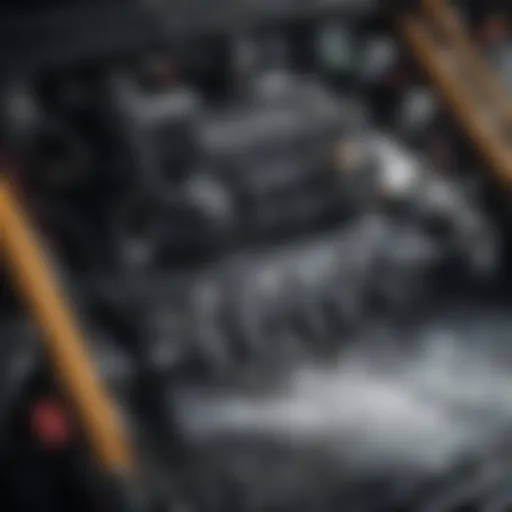 Close-up of a flooded engine compartment