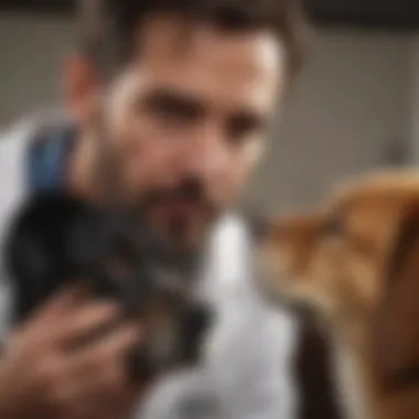Veterinarian Assessing a Dog for Ocular Allergies Veterinarian examining a dog for eye allergies