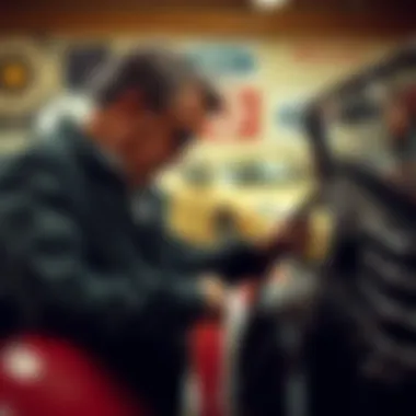 Classic car enthusiast examining VIN details