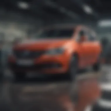 Technician assessing vehicle damage in a modern workshop