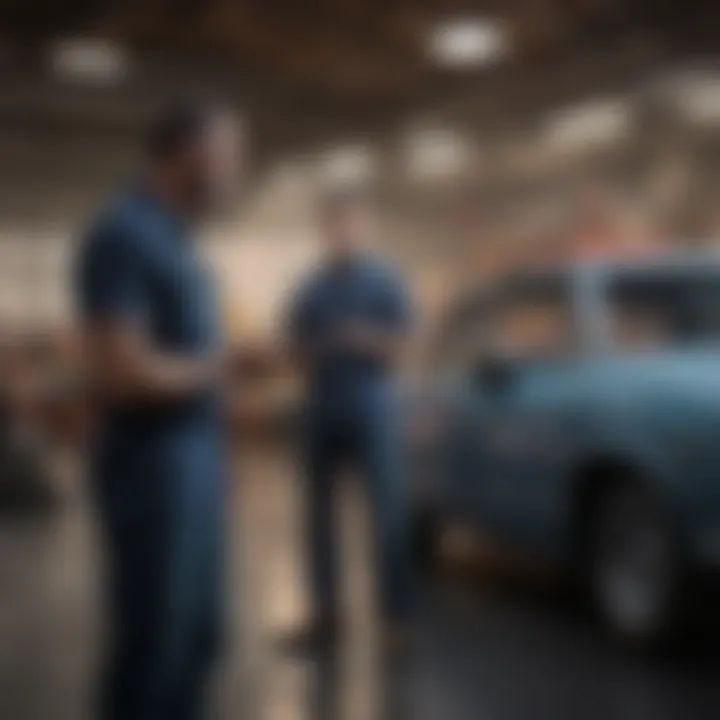 Auto repair estimator discussing project estimates with a customer
