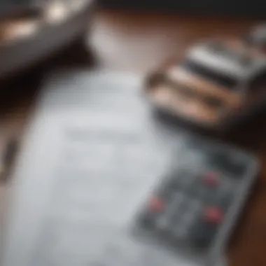 A visual representation of boat insurance documents and a calculator, symbolizing the financial aspect of boat ownership.