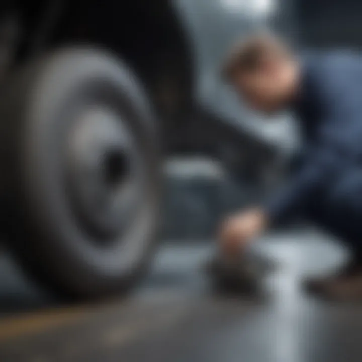 Mechanic inspecting brake system components