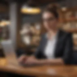 A professional working on a laptop in a cafe