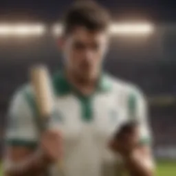 Illustration of a cricket player holding a smartphone