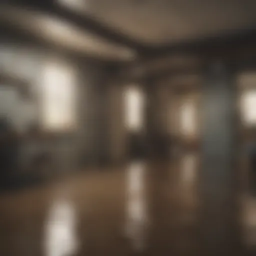 A flooded basement showcasing extensive water damage